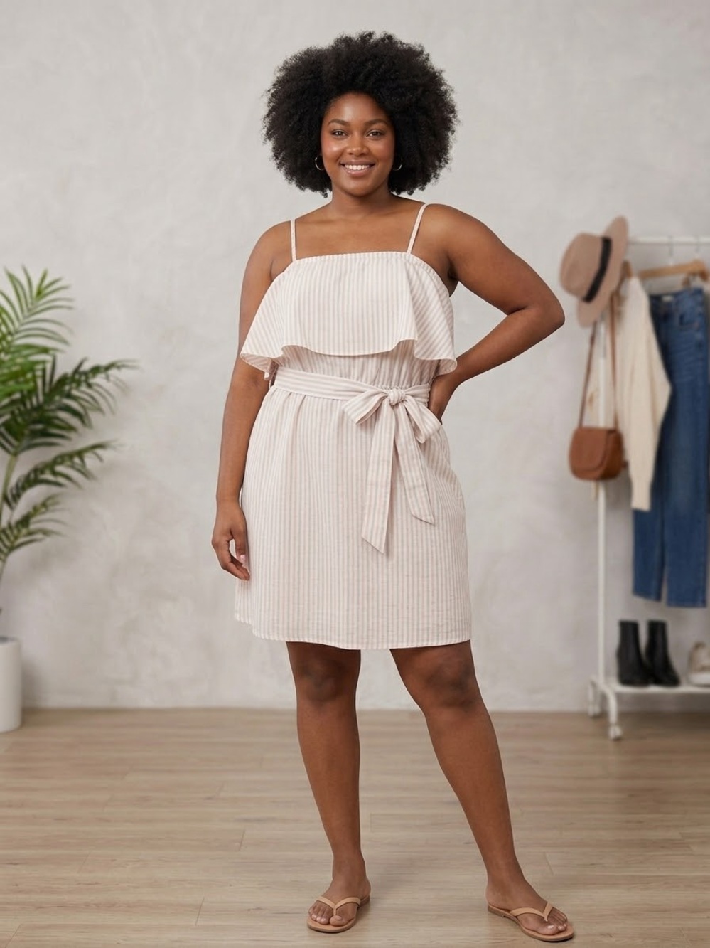 NWT Pleione Striped Tie-Waist Mini Skirt in Light Pink 100%cotton size 2x